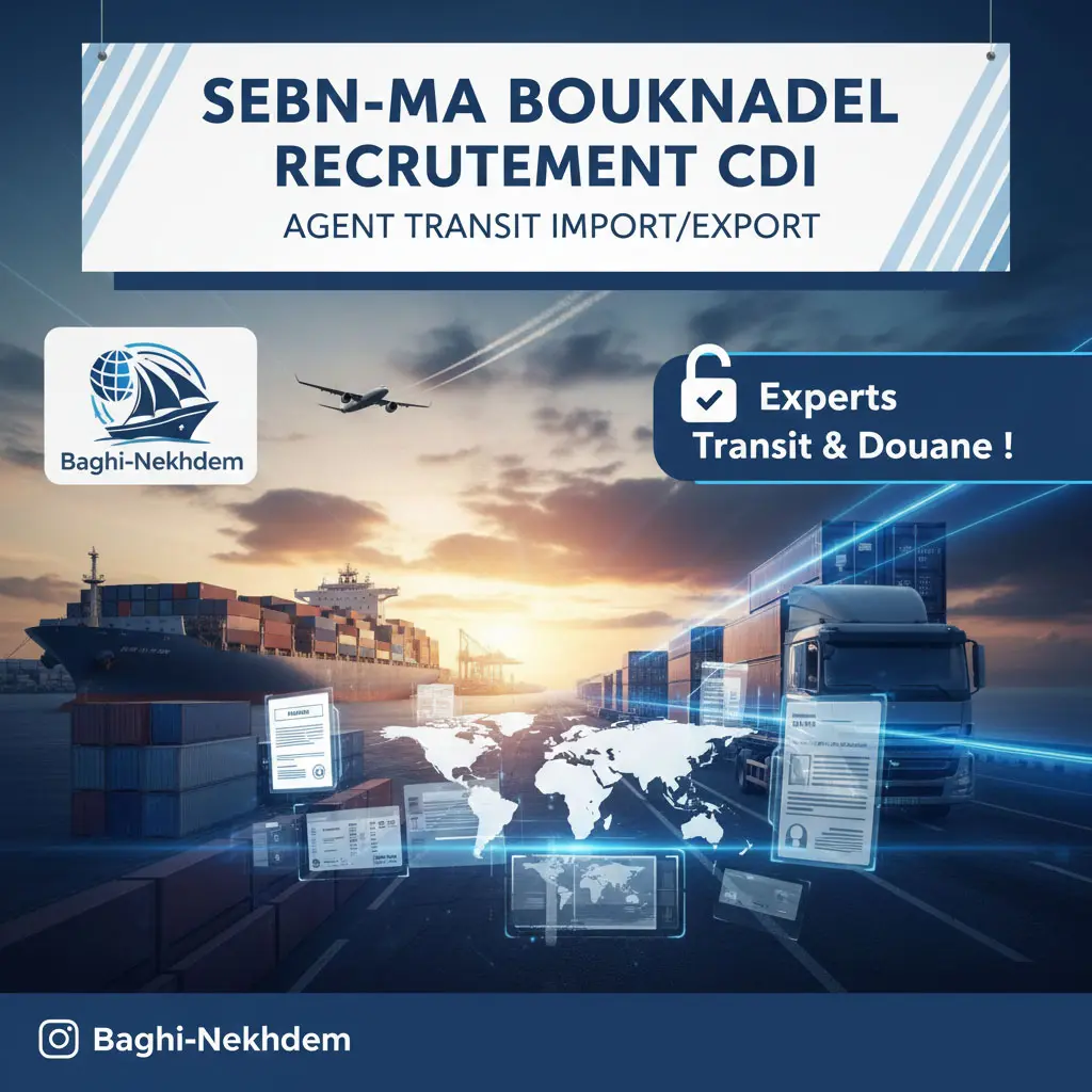 Agent Transit (Import/Export) SEBN-MA Bouknadel : Logistique Internationale & Expertise Douane (CDI)