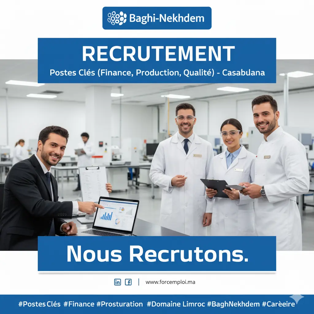 Recrutement CDI Casablanca Comptable Senior Chef Équipe Production Contrôleur Qualité Finance Industrie QHSE