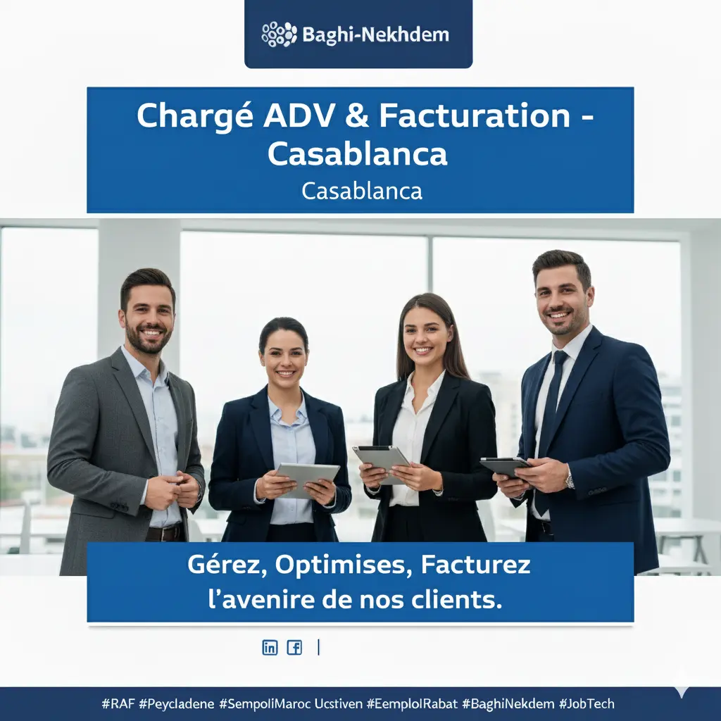Recrutement Chargé ADV Facturation CDI Casablanca administration des ventes Excel 13e mois