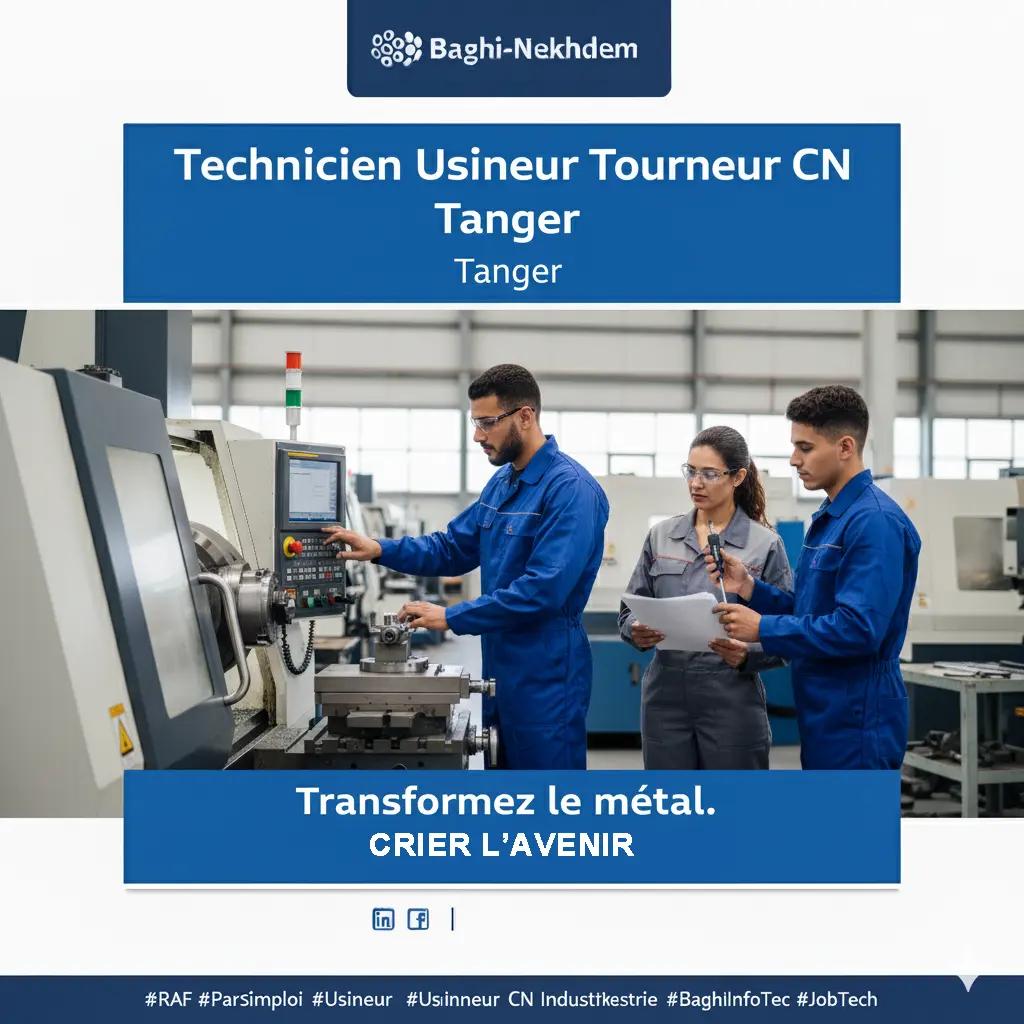 Recrutement Technicien Usineur Tourneur CN Tanger usinage commande numérique production Bac+2