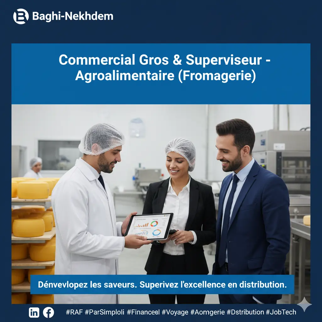 Recrutement Commercial Gros Superviseur Agroalimentaire Fromagerie Rabat Kénitra Nord-Ouest Vente