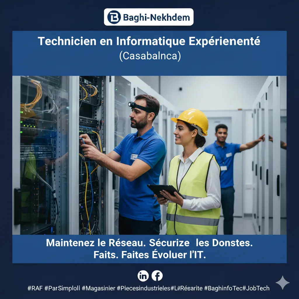 Recrutement Technicien Informatique Expérimenté Casablanca maintenance réseaux systèmes support client