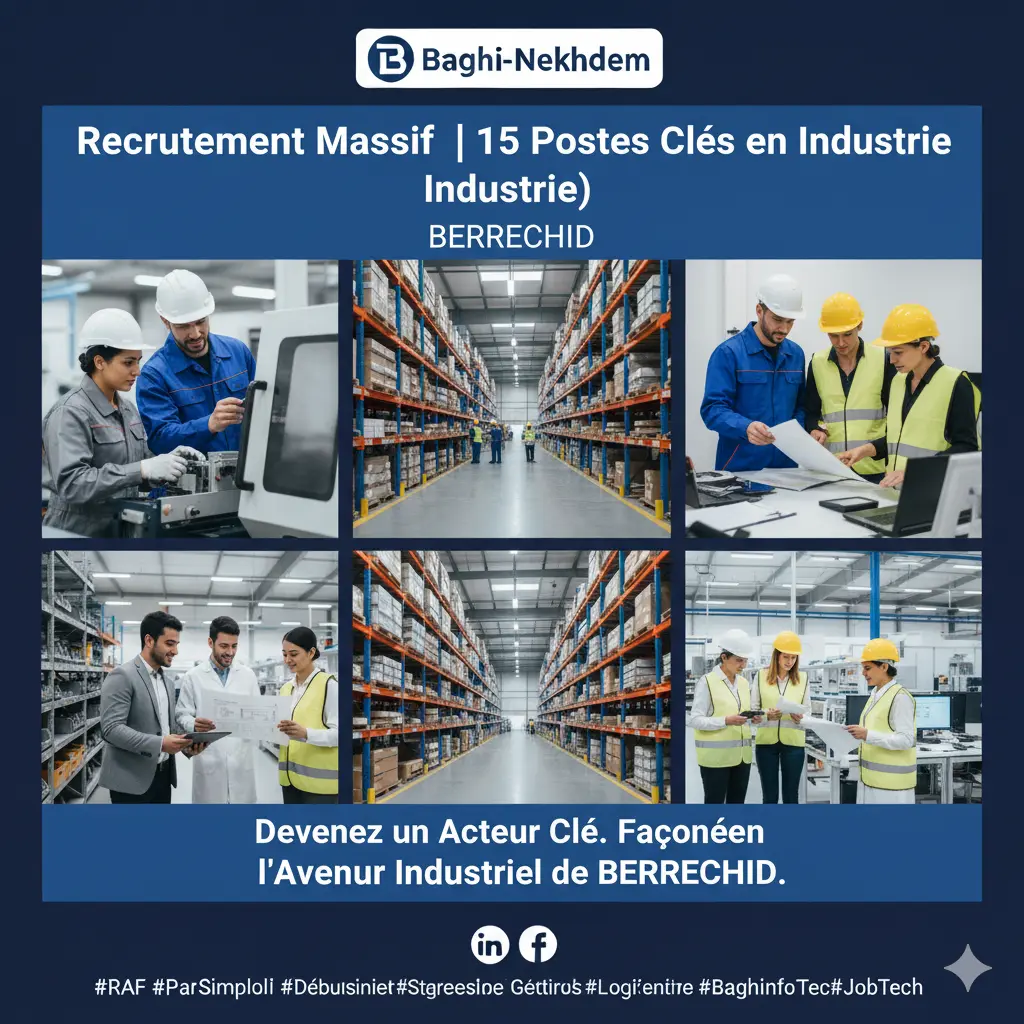 Recrutement massif 15 Postes Industrie Berrechid PMO Outilleur Mouliste Maintenance Qualité Régleur
