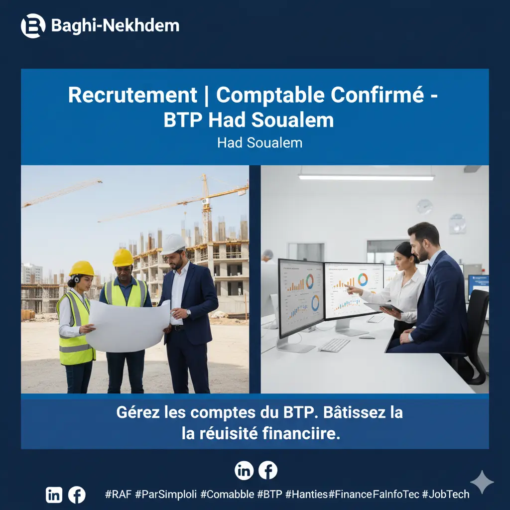 Recrutement Comptable Confirmé CDI Had Soualem BTP Industrie 3 ans expérience Sage transport