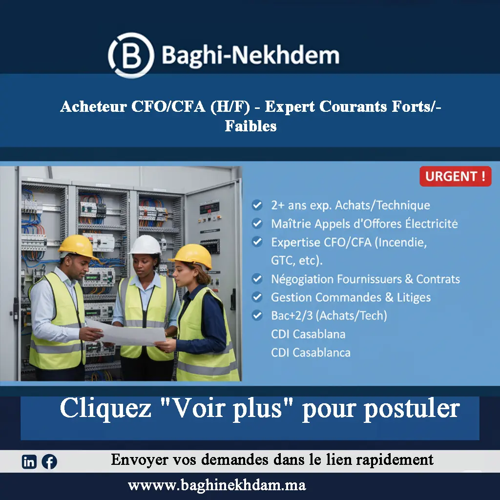 Recrutement Acheteur CFO CFA CDI Achats Techniques Courants Forts Faibles GTC Détection Incendie