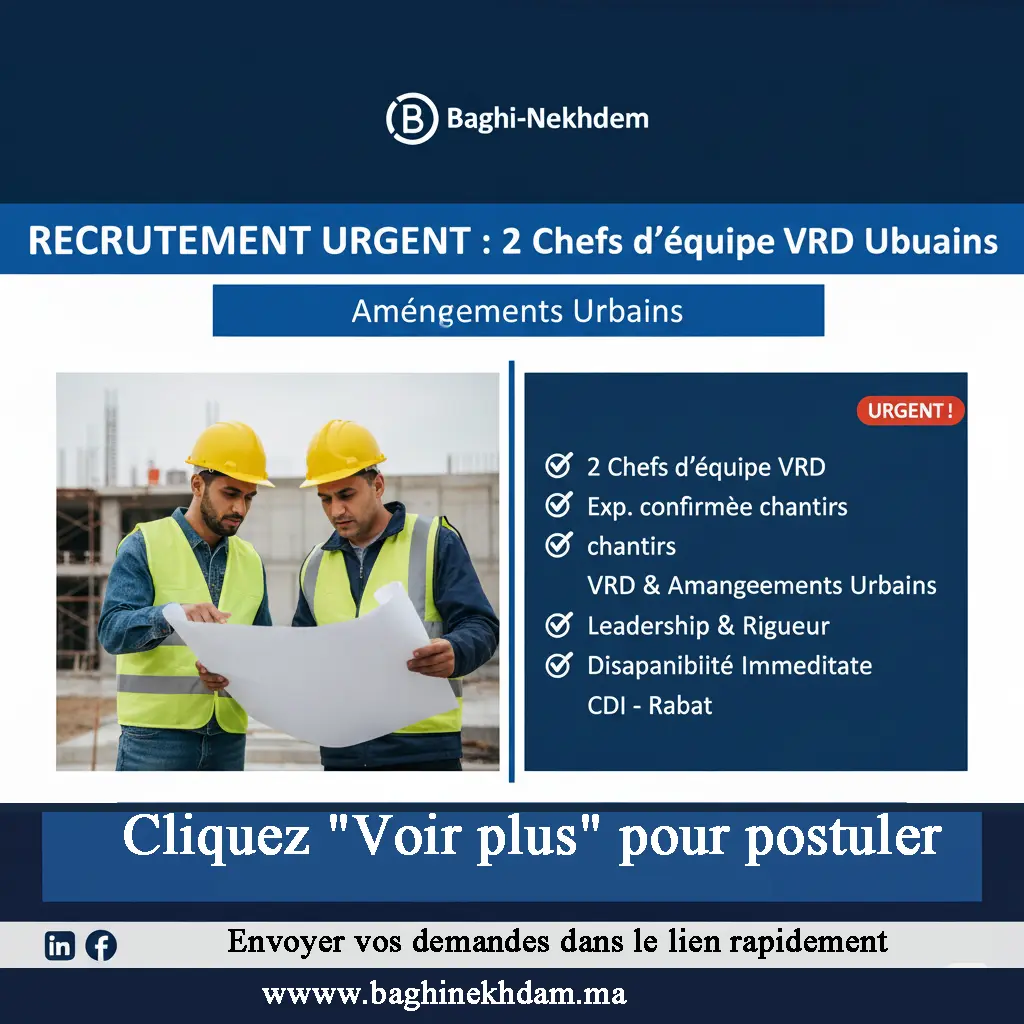 Recrutement urgent 2 Chefs d&#39;équipe VRD Aménagements Urbains BTP Fox Transport leadership