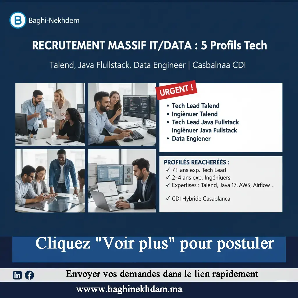 Recrutement CDI SMILE Maroc Ingénieurs Tech Lead IT Data Talend Java Fullstack Data Engineer